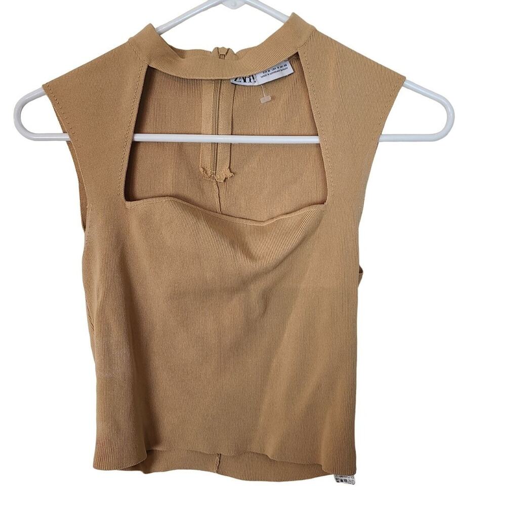 ZARA Womens Ribbed Choker Cut Out Crop Top M Back Zip Stretch Going Out Clubwear